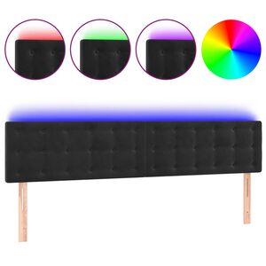 vidaXL sengegavl med LED-lys 160x5x78/88 cm velour sort