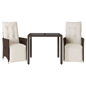 vidaXL bistros&aelig;t til haven 3 dele med hynder polyrattan brun