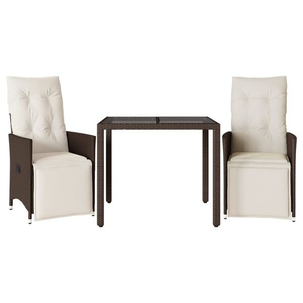 vidaXL bistrosæt til haven 3 dele med hynder polyrattan brun