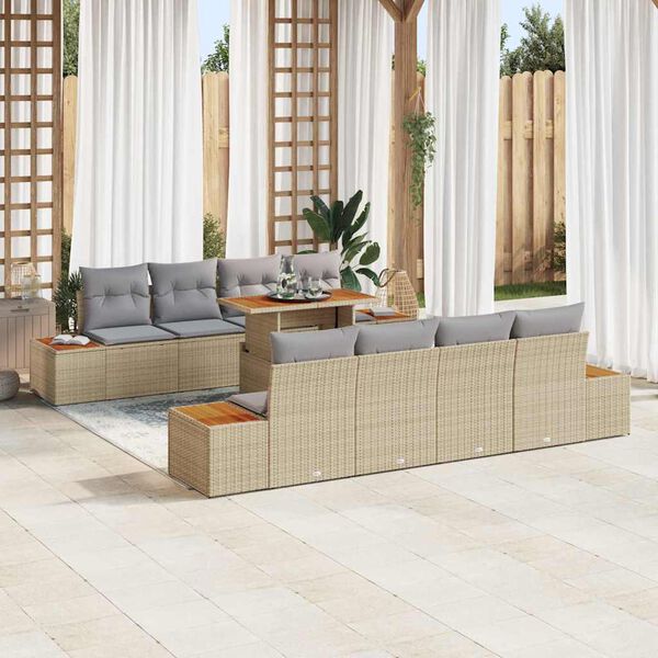 vidaXL Havesofa S&aelig;t med pude med opbevaring 9 pcs Beige Poly rattan