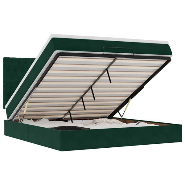 vidaXL osmannisk sengeramme med madrasser 180x200 cm fl&oslash;jl m&oslash;rkegr&oslash;n