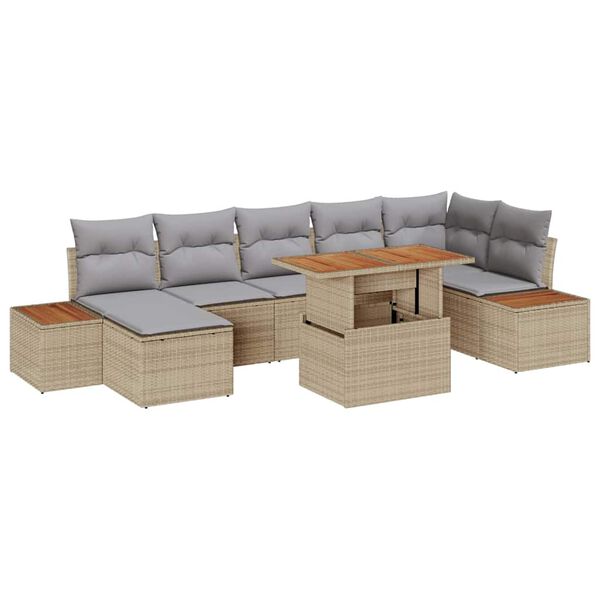 vidaXL Havesofa S&aelig;t med opbevaring 8 pcs Beige Poly rattan