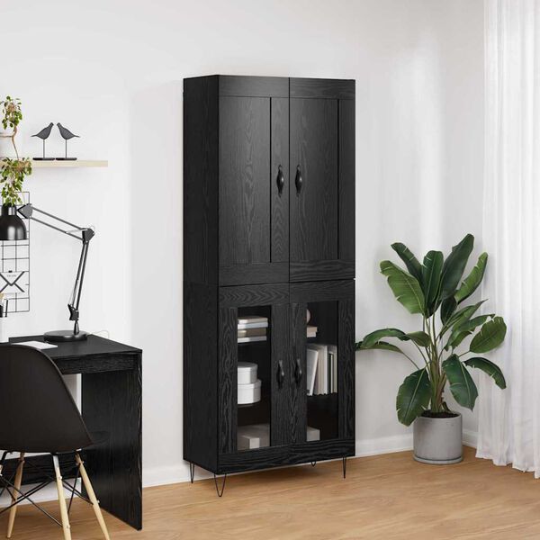 vidaXL Highboard Sort eg 69,5 x 34 x 180 cm Konstrueret tr&aelig;