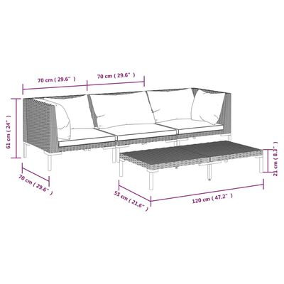 vidaXL loungesæt til haven 4 dele med hynder polyrattan mørkegrå
