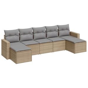 vidaXL sofas&aelig;t til haven 7 dele med hynder polyrattan beige
