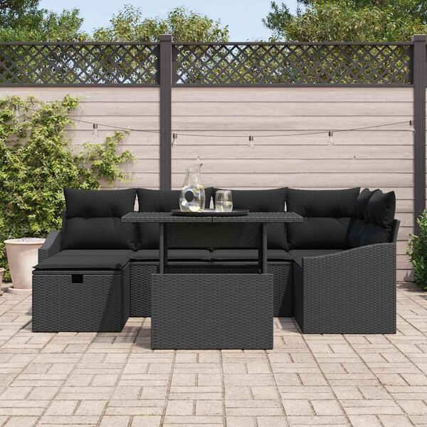 vidaXL Havesofa S&aelig;t med pude med opbevaring 7 pcs Sort Poly rattan