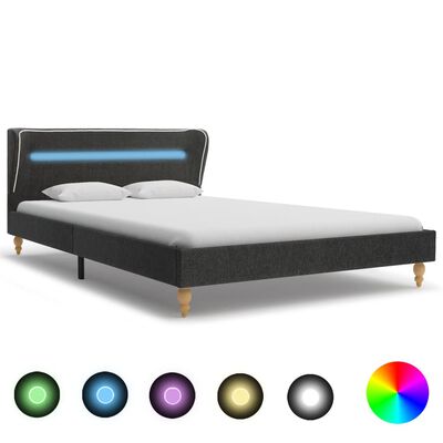 vidaXL sengestel med LED mørkegrå sækkelærred 120 x 200 cm