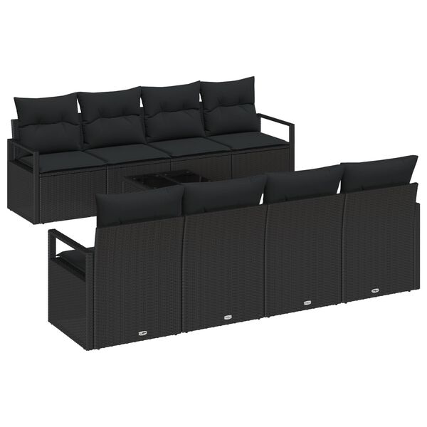 vidaXL Sofa Sæt med pude 7 pcs Sort polyrattan
