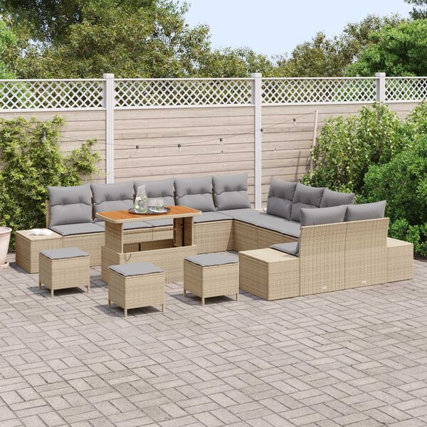 vidaXL Havesofa S&aelig;t med pude 14 pcs Beige polyrattan