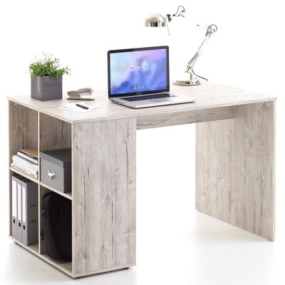 FMD skrivebord med sidehylder 117 x 73 x 75 cm sand-egetræsfarve