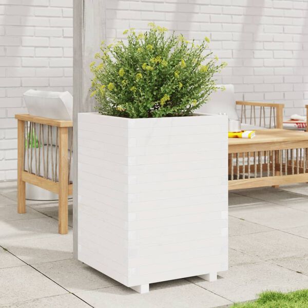 vidaXL plantekasse 50x50x72,5 cm massivt fyrretr&aelig; hvid