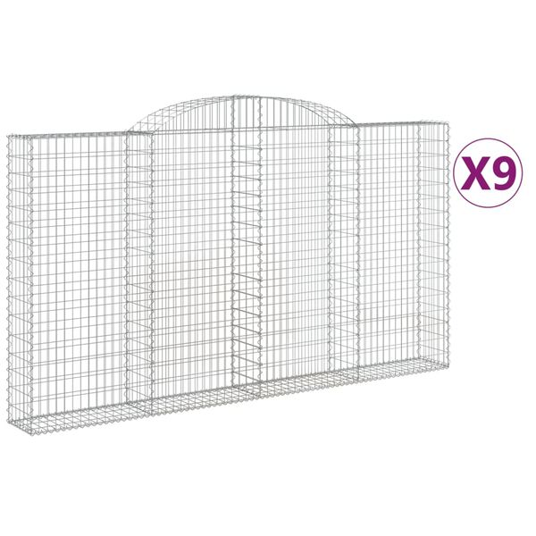 vidaXL buede gabionkurve 9 stk. 300x30x160/180 cm galvaniseret jern