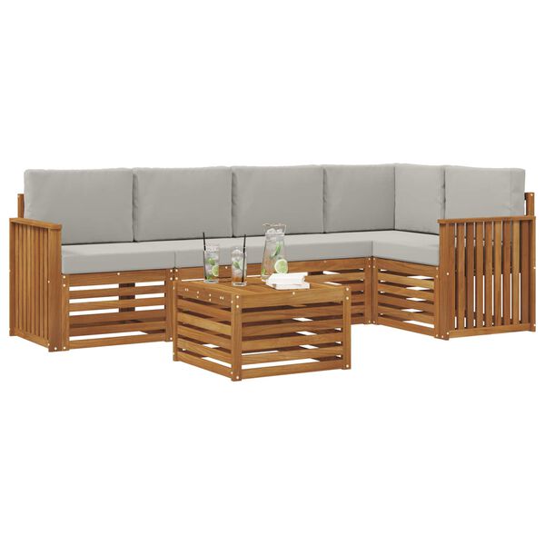 vidaXL Sofas&aelig;t med pude 6 pcs Naturlig og Lys Gr&aring; Massivt Akacietr&aelig;