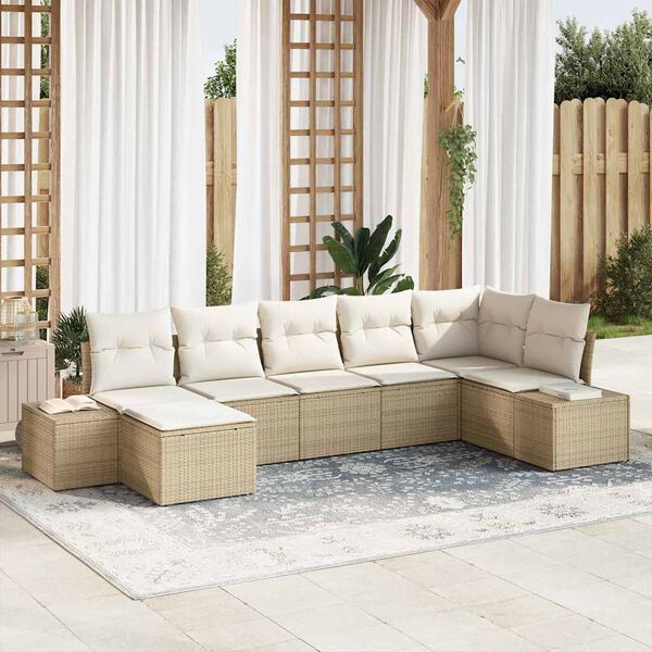 vidaXL Havesofa S&aelig;t med pude med opbevaring 7 pcs Beige polyrattan