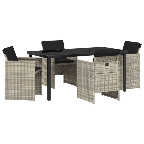 vidaXL Have Spisebordss&aelig;t 5 pcs Lysegr&aring; polyrattan