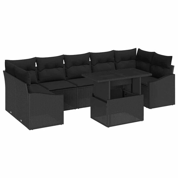 vidaXL Havesofa S&aelig;t med opbevaring 8 pcs Sort Poly rattan