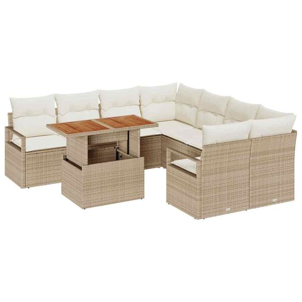 vidaXL Have Spisebordss&aelig;t med pude 9 pcs Beige og creme