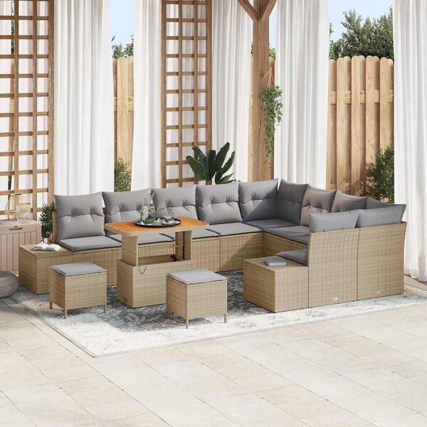 vidaXL Havesofa S&aelig;t med pude med opbevaring 12 pcs Beige Poly rattan