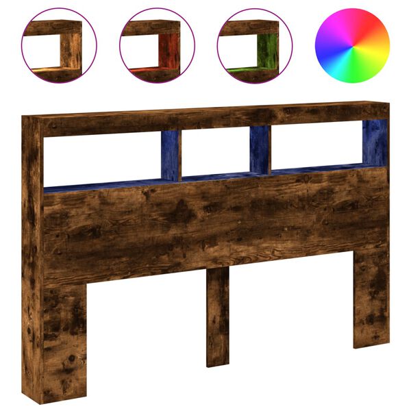 vidaXL sengegavl med opbevaring og LED-lys 160x17x102 cm r&oslash;get eg