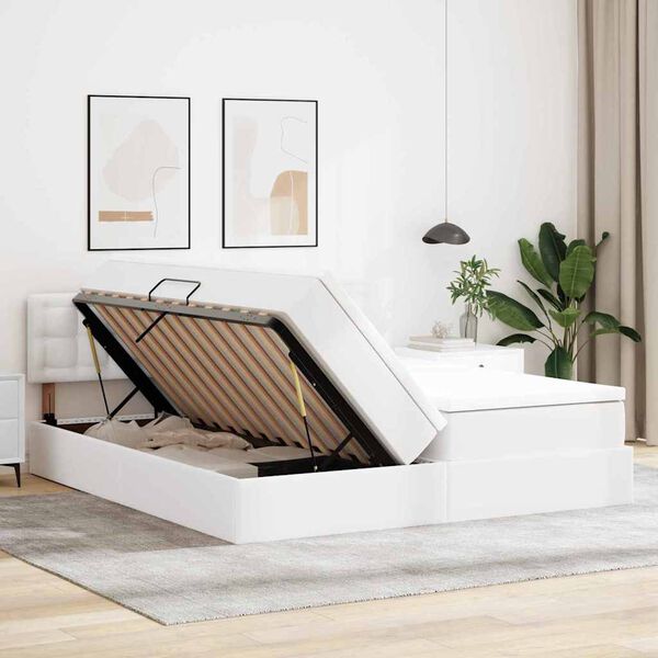 vidaXL Opbevaringsseng med madras Ren Hvid 180 x 200 cm Faux l&aelig;der