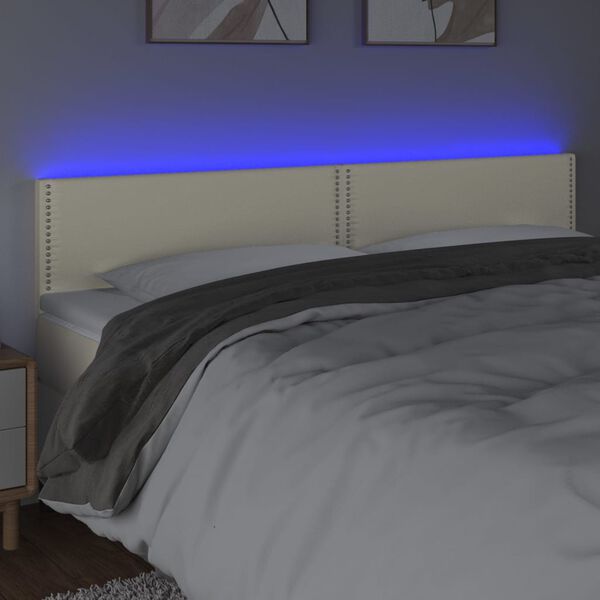 vidaXL sengegavl med LED-lys 160x5x78/88 cm kunstl&aelig;der cremefarvet