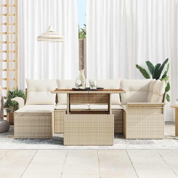 vidaXL Havesofa S&aelig;t med opbevaring 7 pcs Beige Poly rattan
