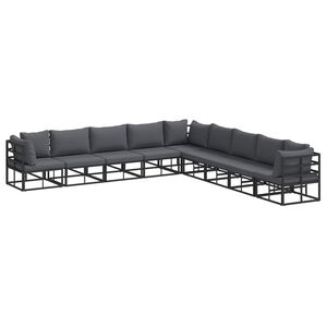 vidaXL Havesofa S&aelig;t med pude 9 pcs Sort Aluminium