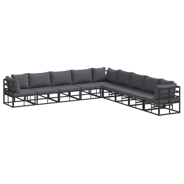 vidaXL Havesofa S&aelig;t med pude 9 pcs Sort Aluminium