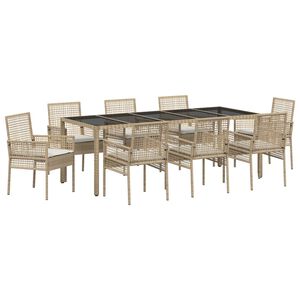 vidaXL Have Spisebordss&aelig;t 9 pcs Beige polyrattan
