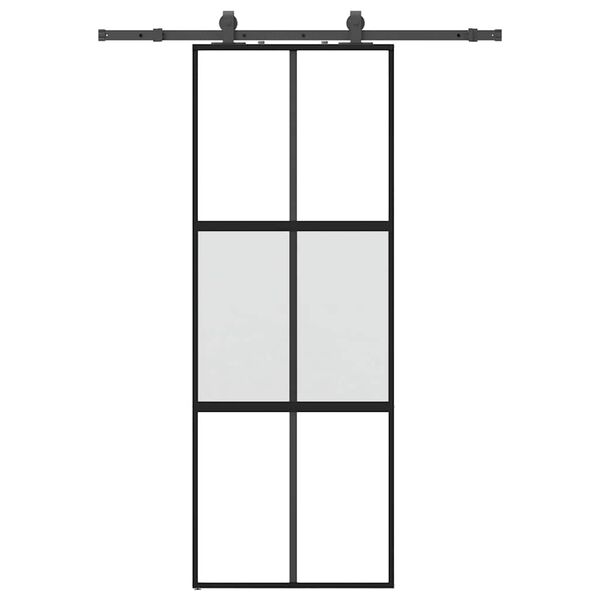 vidaXL skydedør med hardwaresæt 76x205 cm hærdet glas sort