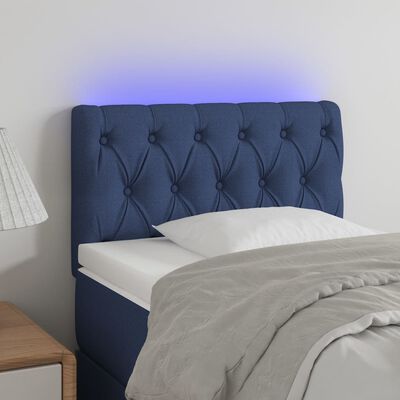 vidaXL sengegavl med LED-lys 80x7x78/88 cm stof blå