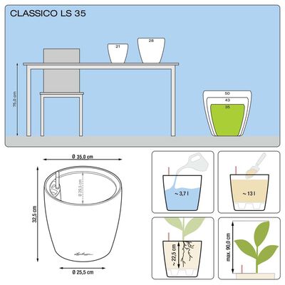 LECHUZA plantekrukke CLASSICO 35 LS ALL-IN-ONE hvid højglans 16060