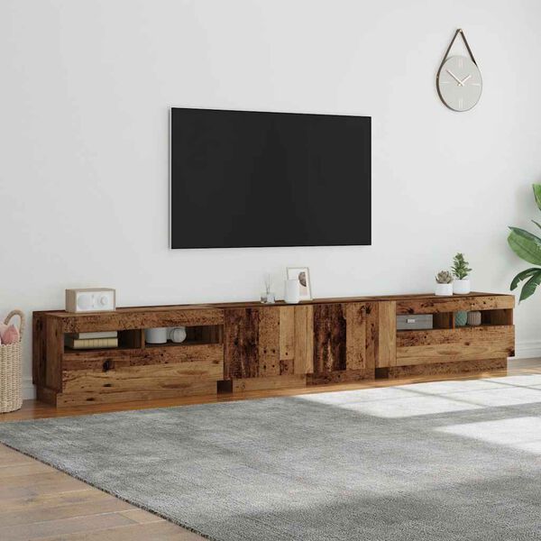 vidaXL tv-bord m. LED-lys 260x35x40 cm konstrueret træ antikt træ