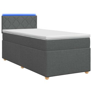 vidaXL Box Spring Seng med Madras og LED M&oslash;rkegr&aring; 90 x 190 cm Stof