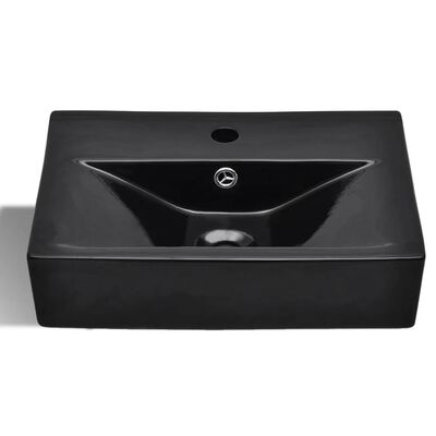 vidaXL keramisk håndvask overløb hanehul firkantet sort