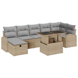vidaXL Havesofa S&aelig;t med pude med opbevaring 8 pcs Beige Poly rattan