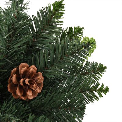 vidaXL kunstigt juletræ med lys og grankogler 210 cm grøn