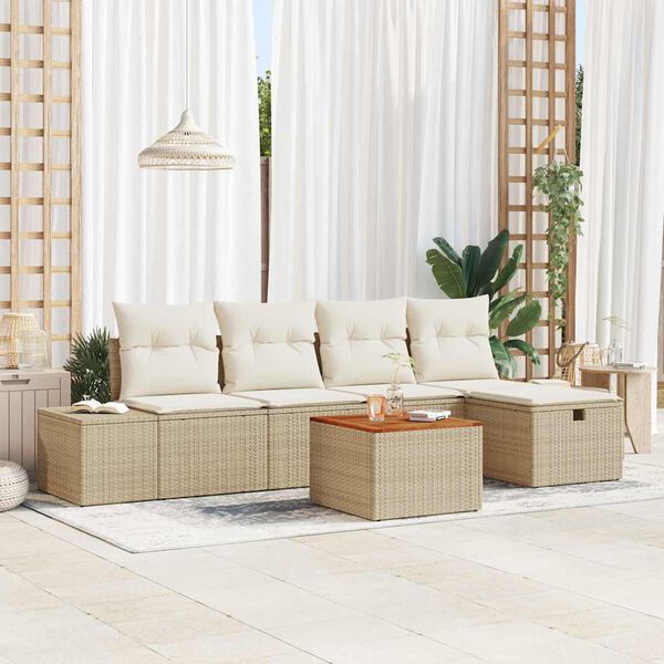 vidaXL Havesofa Sæt med pude med opbevaring 6 pcs Beige polyrattan