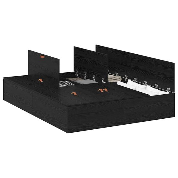 vidaXL Seng med opbevaring Sort eg 160 x 200 cm Konstrueret træ