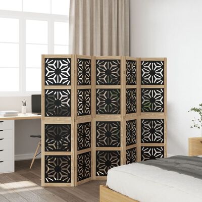vidaXL rumdeler 5 paneler massivt kejsertræ brun og sort