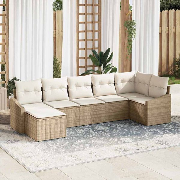 vidaXL Sofa S&aelig;t med pude 7 pcs Beige polyrattan