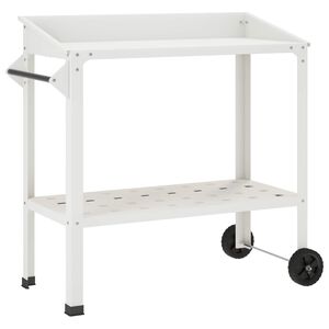 vidaXL Pottebord med hjul 96 x 50 x 89 cm Koldvalset st&aring;l Hvid