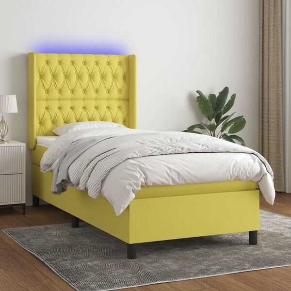 vidaXL kontinentalseng med LED-lys 100x200 cm stof gr&oslash;n