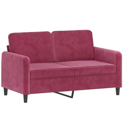 vidaXL 2-personers sofa med pyntepuder 120 cm velour vinrød