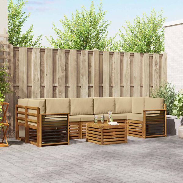 vidaXL Udend&oslash;rs sofagruppe 8 pcs Naturlig og Beige Massivt Akacietr&aelig;