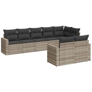 vidaXL sofas&aelig;t til haven 8 dele med hynder polyrattan lysegr&aring;