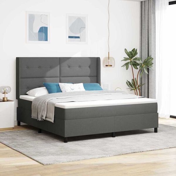 vidaXL LED Box Spring Bed med madras M&oslash;rkegr&aring; 180 x 200 cm Stof