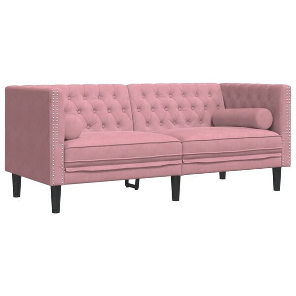 vidaXL 2-personers Chesterfield-sofa med bolsterpuder fl&oslash;jl pink