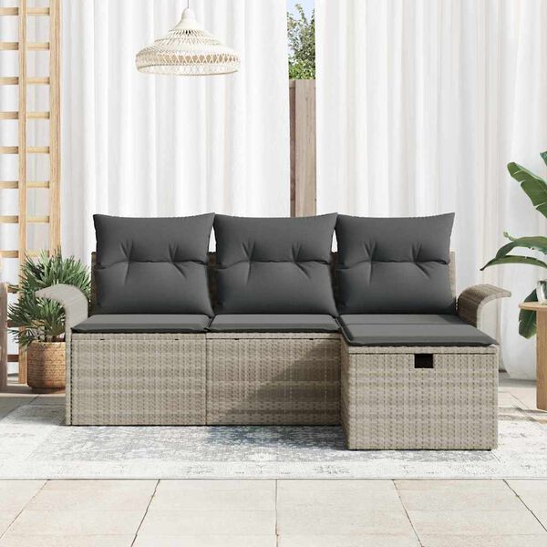 vidaXL Havesofa S&aelig;t med pude med opbevaring 4 pcs Lysegr&aring; Poly rattan