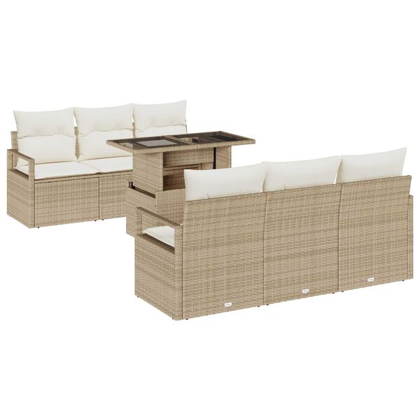 vidaXL Havesofa S&aelig;t med pude med opbevaring 7 pcs Beige Poly rattan